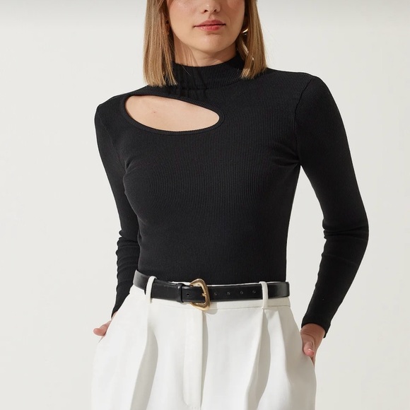 Women's Black Cut-Out Detailed Ribbed Knitted Blouse - Picture 2 of 5